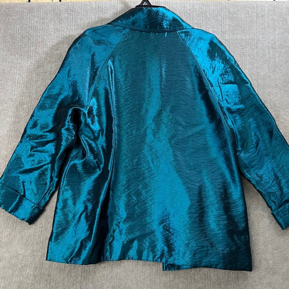 Chico's Women's Teal Blue Button Front Jacket with Pockets Size 2 - Picture 2 of 9